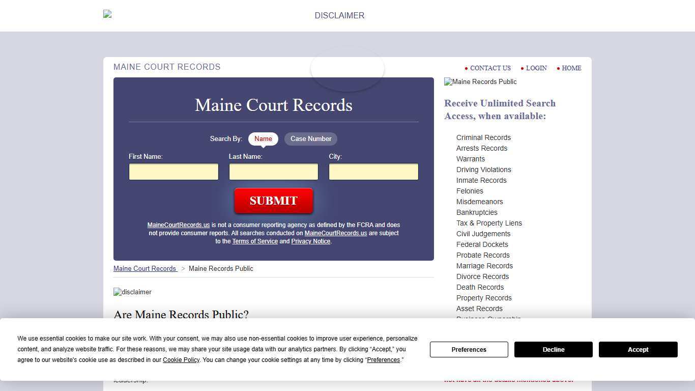 Maine Public Records MaineCourtRecords.us
